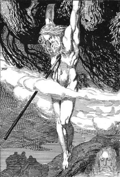"Odin Hanging on the World-Tree" by Franz Stassen, illustration in Die Edda: Germanische Götter- und Heldensagen by Hans von Wolzogen, 1920.